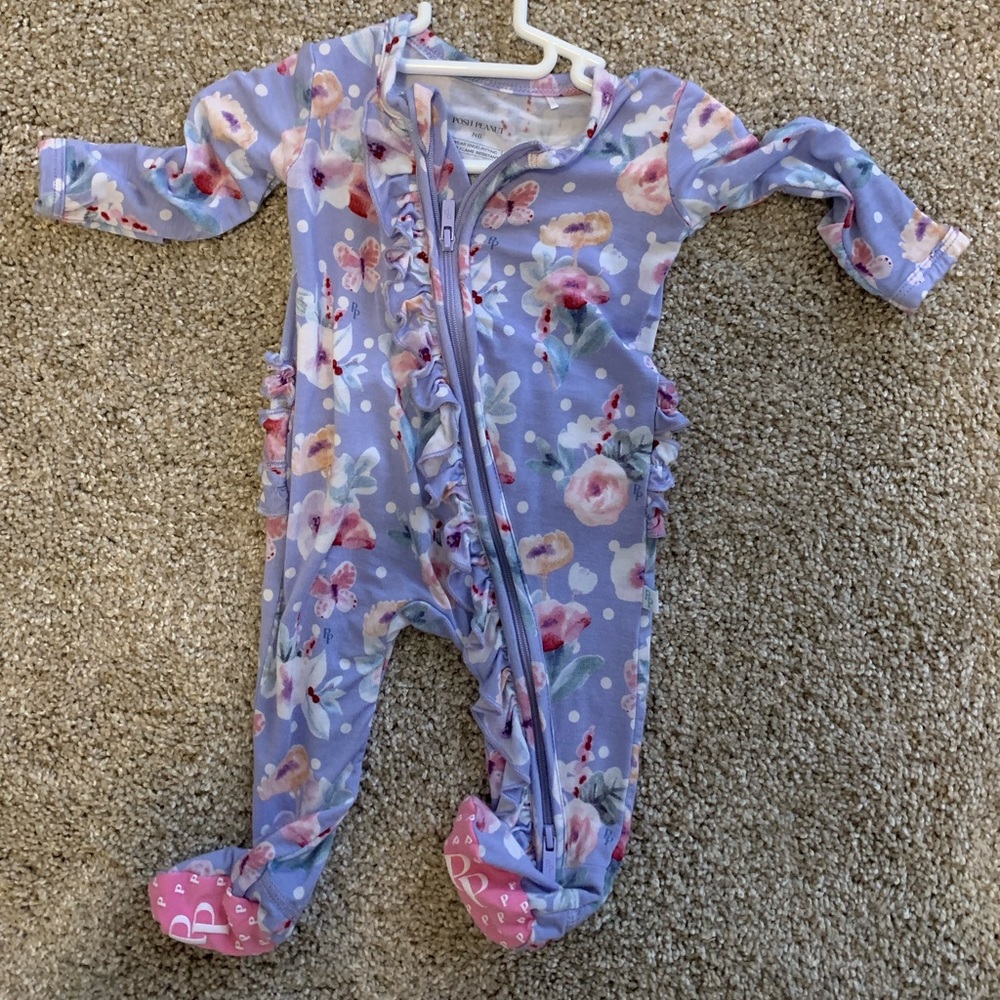 Posh Peanut Newborn ruffle butt footed onesie